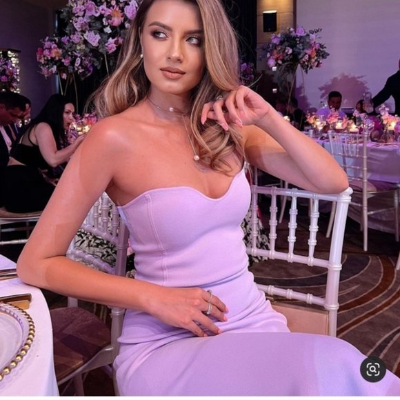 Zara Knit Lilac Bandage Corset Dress Purple Fitted Sweetheart Knee Strapless M - Picture 2 of 16